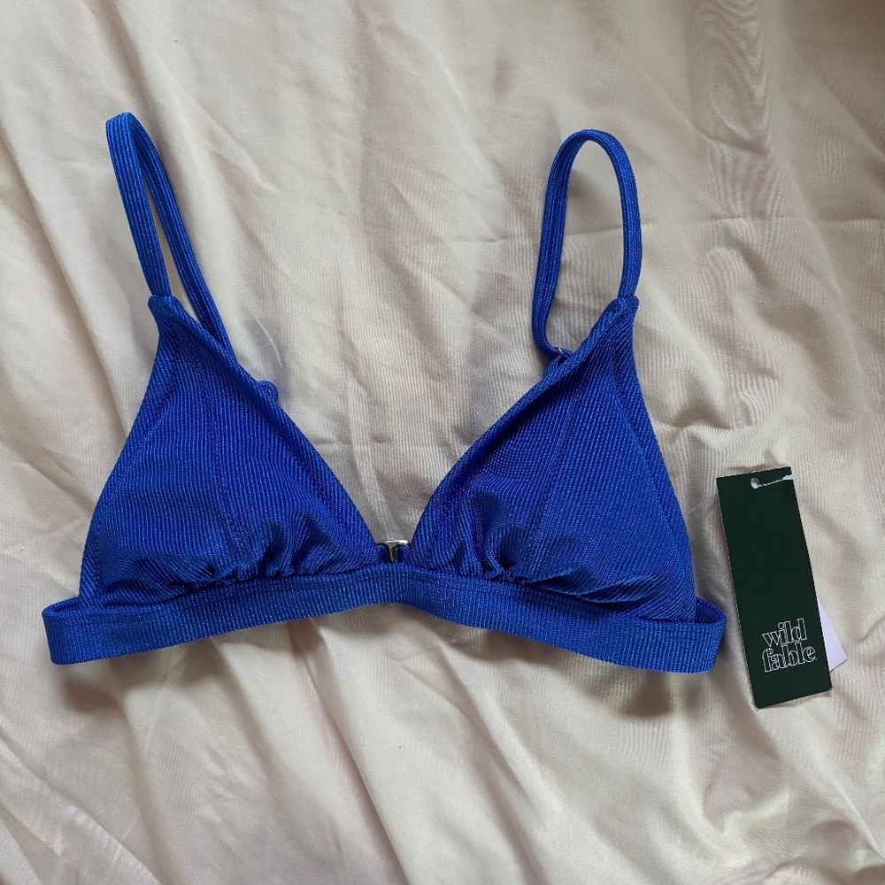 Bright blue target bikini top
